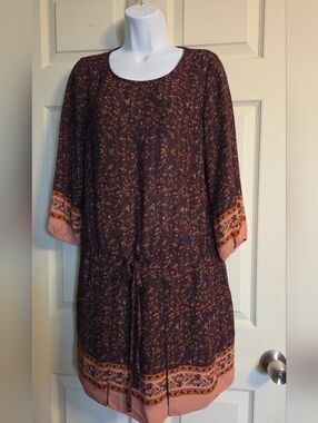 Forever 21 Boho Floral Border Tunic Dress  Size Small
